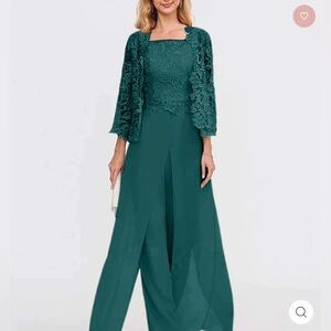 Mondressy Chiffon Square Neck Floor Length Pantsuit